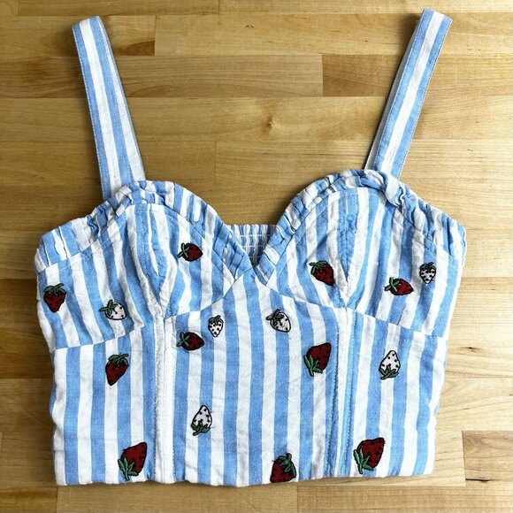 Maeve Anthropologie Striped Strawberry Bustier Sweetheart Cami Tank Top Size 0 - Picture 1 of 10